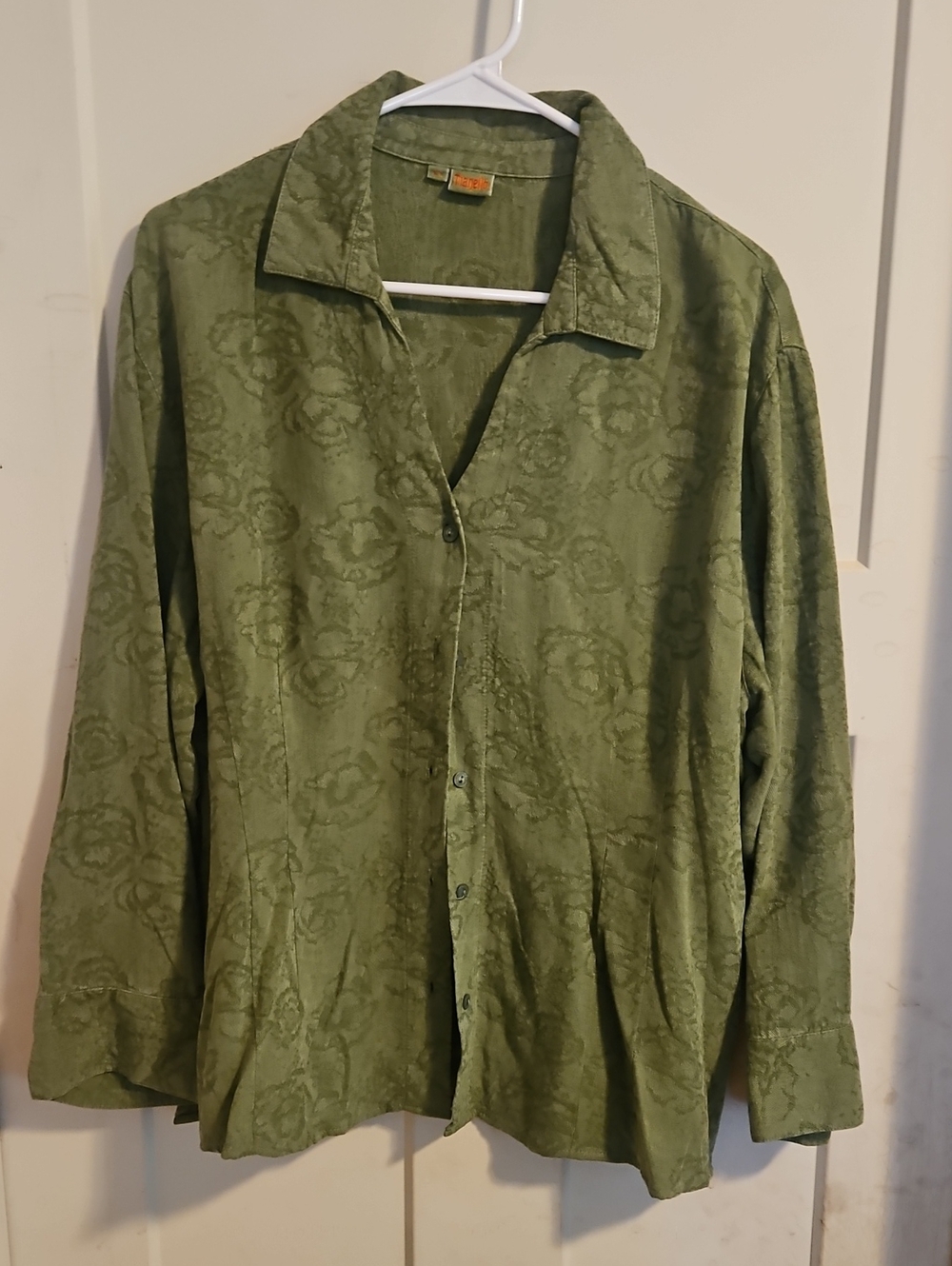 Tianello Olive Green Long-Sleeve Jacquard Button Shirt